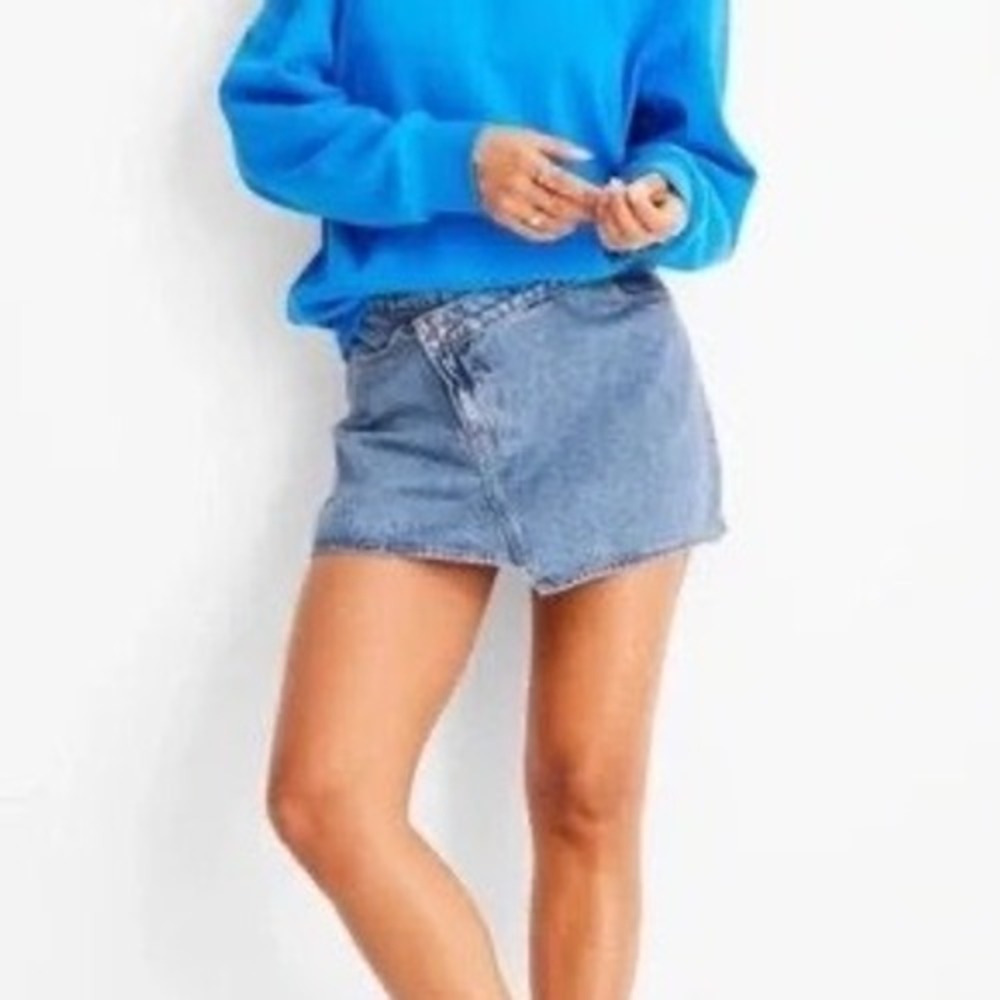 Future Collective Kahlana Barfield‎ Brown Asymmetric Denim Mini Skirt Blue 8